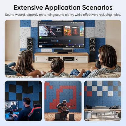 UNECHO 12 Pack 12" X 12" X 0.4" Acoustic Panels for Wall Sound Absorbing, P-Stripes Square Self-Adhesive Sound Panels, High Density Suitable for Multiple Scenarios(Yale Blue)