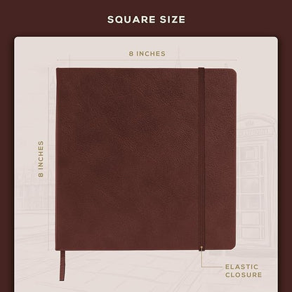 Beechmore Books Square Sketchbook – 8x8 Premium Vegan Leather Bound Large Sketch Book Hardcover with 156 Thick 160gsm Perforated Ivory Pages, Blank Sketch Pad, Gift Boxed Back Pocket, Ribbon Bookmark