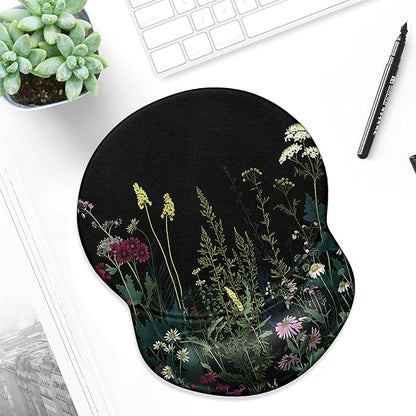 ITNRSIIET Ergonomic Mouse Pad with Gel Wrist Support Small Wrist Rest Smooth Surface Non-Slip PU Base Comfortable Office Supplies Pain Relief, 8.7 x 7.2 inches, Pretty Flowers