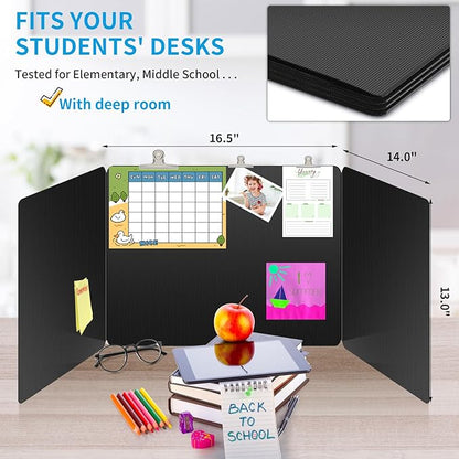 2 Pack Black Desk Dividers for Students, Privacy Shields Folder for Students, Durable & Waterproof Plastic Study Board, Classroom Teacher Supplies Test Divider, Includes Extra Labels