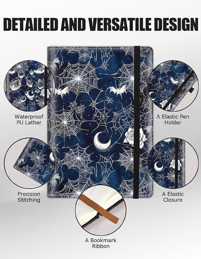 Hardcover Executive Notebooks, A5 PU Leather Lined Journal Notebook, 200 Pages Thick Paper Subject Notebooks for School,Work,Home Writing Business Notebook, Diary Book ，Spider Web