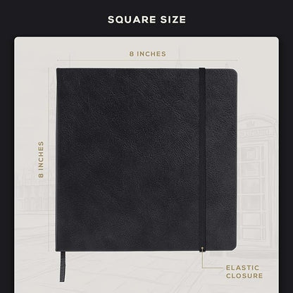 Beechmore Books Square Sketchbook – 8x8 Premium Vegan Leather Bound Large Sketch Book Hardcover with 156 Thick 160gsm Perforated Ivory Pages, Blank Sketch Pad, Gift Boxed Back Pocket, Ribbon Bookmark