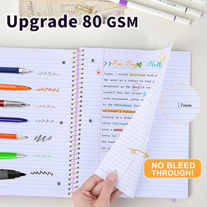 Spiral Notebook College Ruled Paper 8" x 10-1/2", 1 Subject Spiral Notebook 80GSM Paper, 3-Hole Punched Perforated Pages Ideal for School, Office, Writing, 75 Sheets Lined Journaling Notebook, Purple