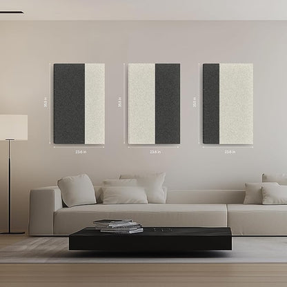Soon Global 3-Pack Stitched Fabric Acoustic Panels Sound Absorbing, 3-Piece 35.5x23.6 Inches Sound Proof Foam Panels for Walls, Sound Dampening Wall Panels for Home, Office. Dark Gray and Light Gray