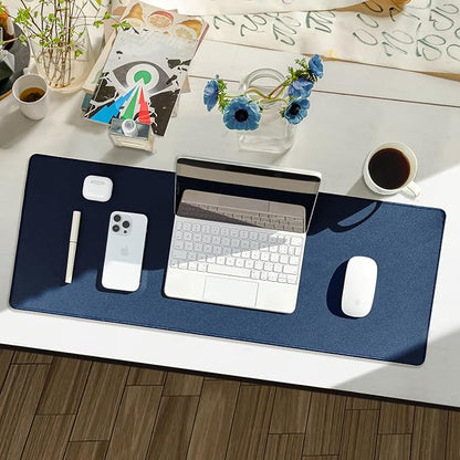 Reniteco Waterproof Large Gaming Mouse Pad with Durable Stitched Edges, Non-Slip Rubber Base, Grainy Jacquard Mouse Mat Desk Pad for Home Office Gaming, 27.6"x11.8"x0.12", Matte Navy Blue
