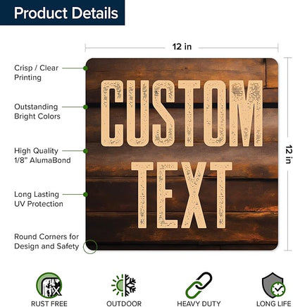 Custom Sign, Custom Street Sign, 11 Font Colors, 13 Font Styles, 4 Hole Options, 22 Sizes, 12x12 Inches, Rust Free DiBound, Fade Resistant, Made in USA by My Sign Center (Vintage Wood)