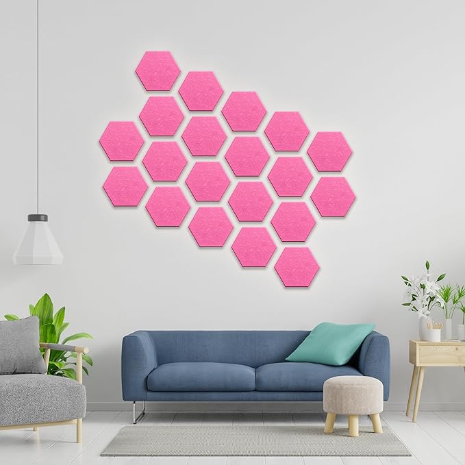 Hexagonal Acoustic Panels-12 Pack High-Density Sound Absorbing Panels 12"X10"X0.4" for Enhanced Noise Reduction, DIY Design, Idea for Studios, Offices, and Home Theaters(Peach Pink)