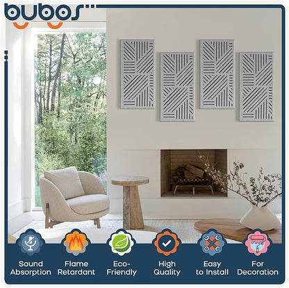 BUBOS 4 Pack Thickened Acoustic Panels, 23.6''x11.8'' Self-Adhesive Sound Absorbing Cavity Acoustic Wall Panels for Theater Studio Room Recording Room Gaming Room Meeting Rooms,VortexCore Grey