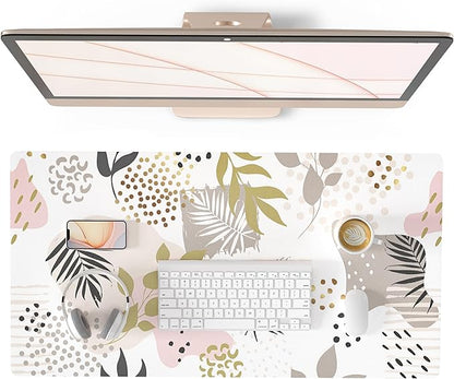 QIYI Large Mouse Pad, Exotic Pattern Desk Mat for Desktop, Women Girls Office Décor Desk Accessories, PU Leather Waterproof Gaming Mousepad, Tropical Plants Gold Desk Pad Computer Mat, 31.5" x 15.7"