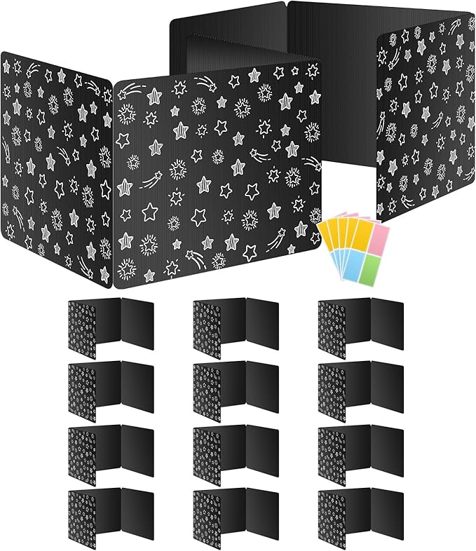Black 12-Pack Desk Dividers for Students, Waterproof Plastic Study Carrel Divider, Durable Testing Dividers for Classroom Teacher Supplies, Easy to Clean Privacy Shield Folder Boards for Student Desk