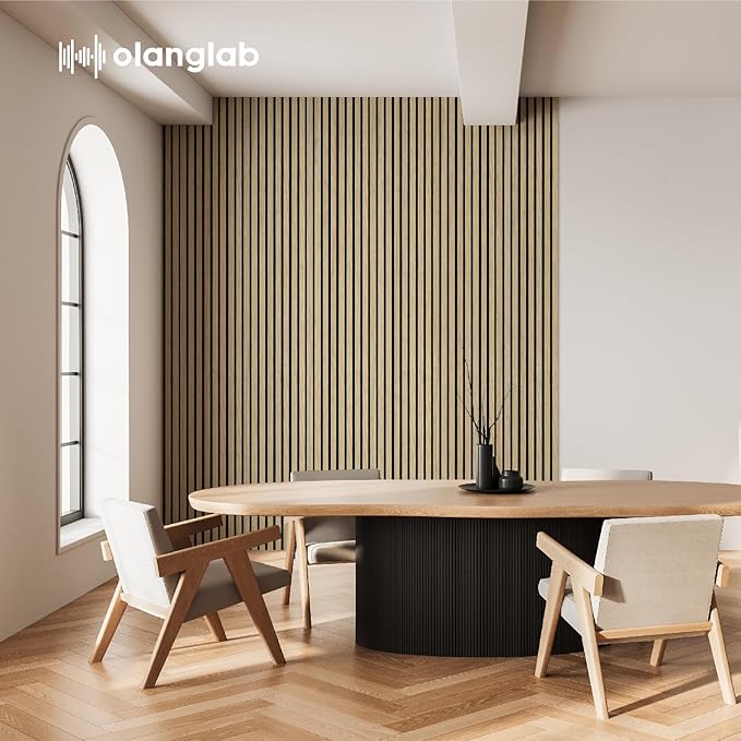 Olanglab Wood Slat Wall Panels 4 Pack, Wooden Acoustic Wall Panels, 94.5"x12.6" Each 3D Wall Panels for Interior Wall Decor (Warm Oak-Extendo Trio)
