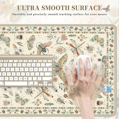 iCasso Beige Large Mouse Pad, Desk Matt for Desktop, XXL Desk Mat for Keyboard and Mouse, Anti-Slip Big Mousepad Computer Mat with Stitched Edges