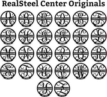 RealSteel Family Name Monogram, Personalized Family Name Metal Sign, Est Year Established Date Custom Split Letter, Perfect for Fireplace Mantels, Living Rooms, Foyers, Front Porches, Driveway Gates
