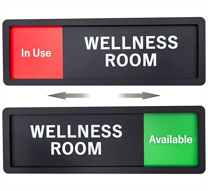 Wellness Room Sign – Privacy In Use / Available Slide Switch Sign, Premium Durable Acrylic Material, Super Strong Self-Adhesive, Quick Installation, Suitable For Your Home And Business ( 9×3 Inches, Black)
