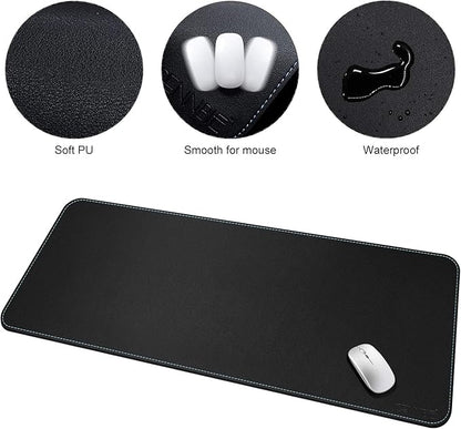 CENNBIE Leather Desk mat Protecter 47.2X19.6in Super Large, PU Leather Desk Mat Blotters Organizer with Comfortable Writing Surface(Black)