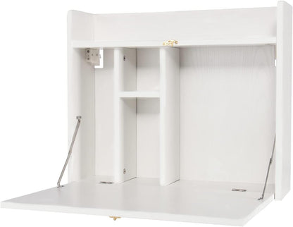Wall Mounted Table, Multifunctional Fold down Wall Mounted Laptop Computer Desk with Storage Compartments for Home, Office, White