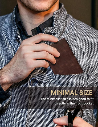 typecase Mens Wallet Card Holder: Pop Up Aluminum Case, Genuine Leather, Smart, RFID Blocking, Slim, Minimalist, Front Pocket - 9-14 Card Capacity | ID Window | Cash Slot - Oil Wax Brown