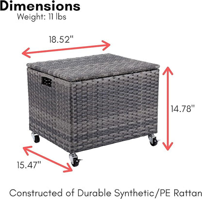 BIRDROCK HOME Rolling File Box - Storage Cabinet with Wheels - Weatherproof Rattan-Style Resin Deck Chest for Garden, Home and Office - Organize Cushions, Toys, and Accessories - Storage Box - Grey