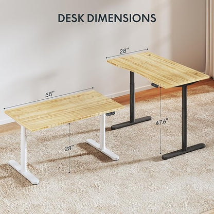 FLEXISPOT Bamboo Electric Standing Desk with Elegant Oval Legs & Curved Desktop, 55"x28" Height Adjustable Desk for Home Office & Living Spaces, White Frame