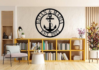 Personalized Nautical Decor, Custom Metal Sign, Anchor Family Name Sign,Nautical Wall Decor, Anchor Custom Name and Date Metal Sign