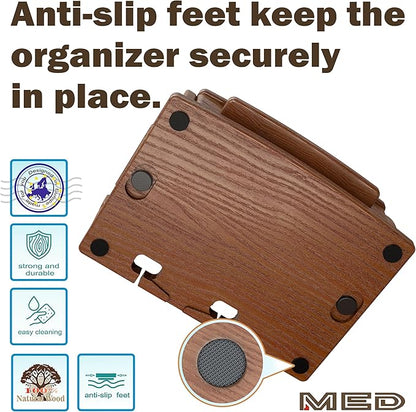 MED Wood Phone Docking Station – Nightstand Desk Organizer for Phone, Watch, Wallet & Tablet – Gift for Men, Husband, Dad & Women – Wooden Charging Stand (Dark Walnut, Model 3)