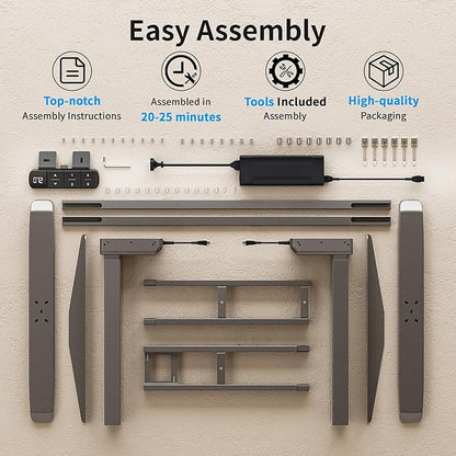 BIZUM Dual Motor Electric Standing Desk Frame with Memory Controller, Computer Memory Desk Adjustable Table Legs Up to 47.2" for Home and Office, Metallic Silver