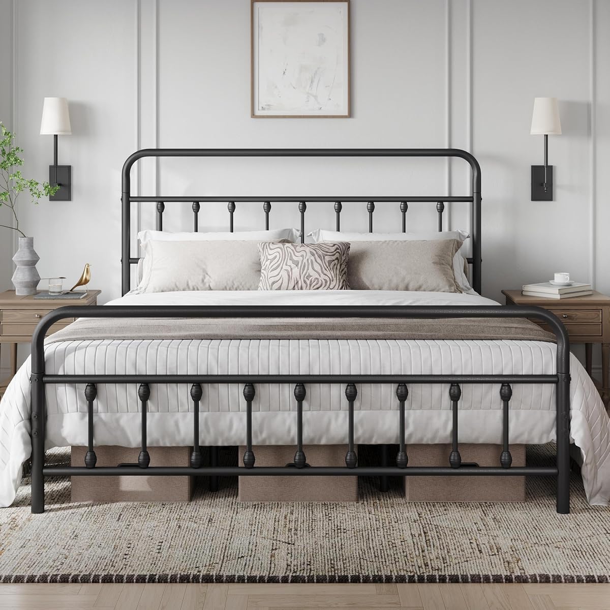 King Metal Platform Bed Frame, Victorian Headboard & Footboard