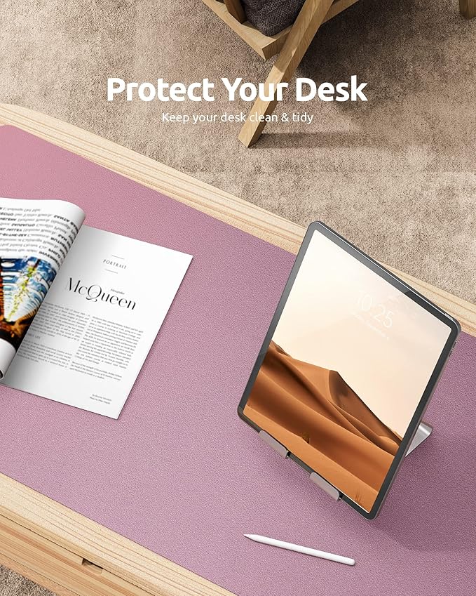 YSAGi Leather Desk Protector, Office Mat, Large Mouse Mat, Non-Slip PU Leather Blotter, Laptop Desk Pad, Waterproof Writing Pad for Office and Home (Pale Mauve, 23.6" x 13.8")