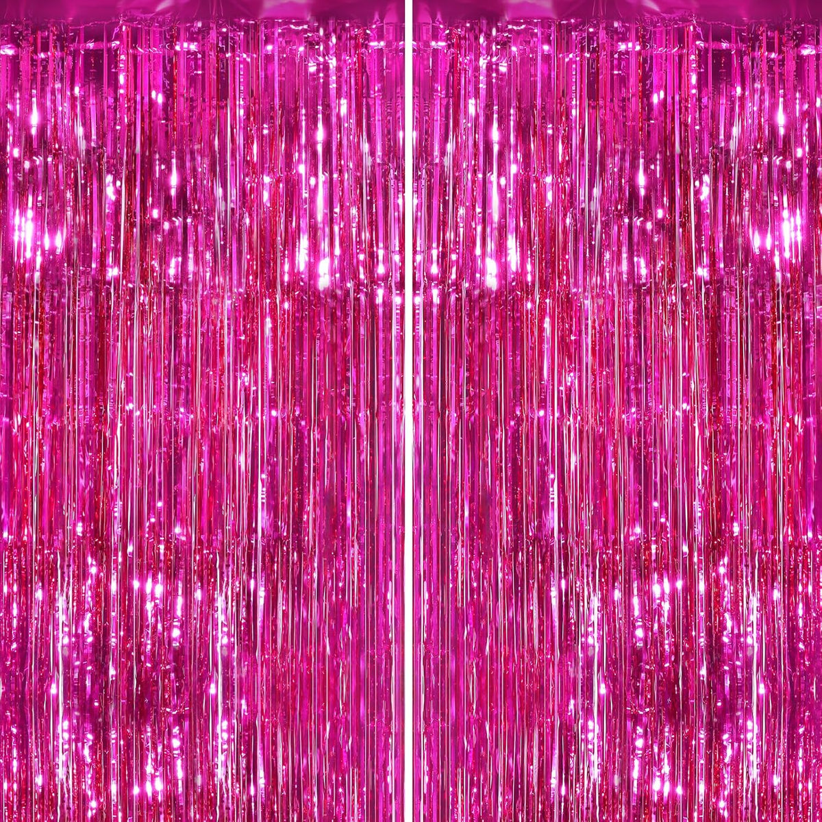 2Pack Hot Pink Metallic Tinsel Foil Fringe Curtains Backdrop for Pink Party Birthday Wedding Bachelorette Baby Shower Holiday Party Decorations Photo Booth Props, Bachelorette Christmas Party Decors
