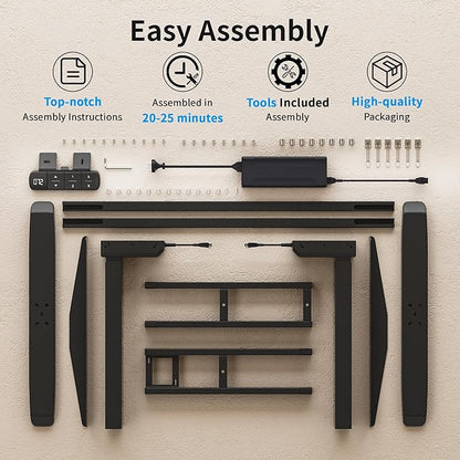 Dual Motor Electric Standing Desk Frame with Memory Controller, Computer Memory Desk Adjustable Table Legs Up to 47.2" for Home and Office, Black