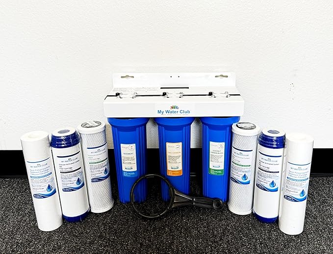 MyWaterClub Whole House Water Filter System, 3-Stage, with 2 Extra Filter Sets, 3/4" Port