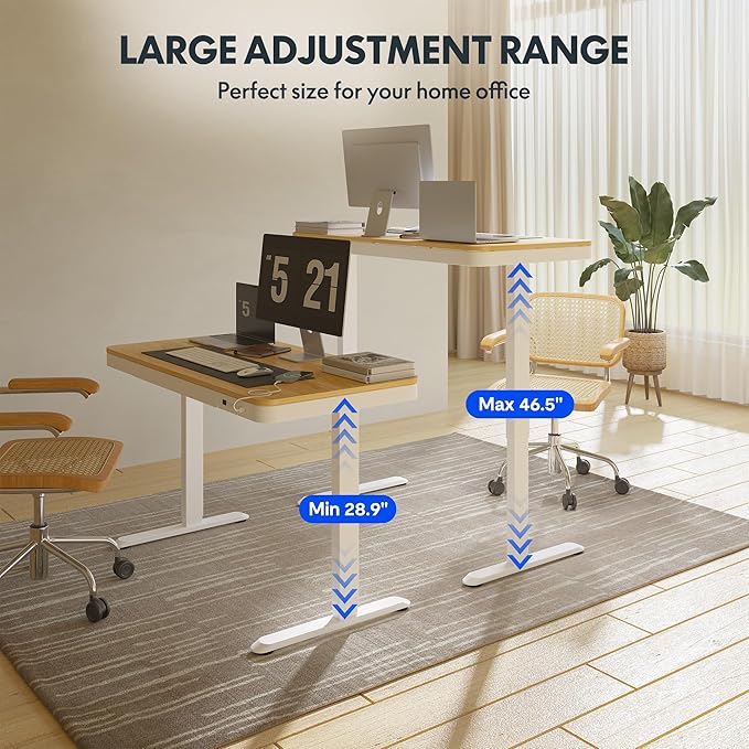 FLEXISPOT Comhar Electric Standing Desk with Drawers Charging USB Port, Height Adjustable 48" Whole-Piece Quick Install Home Office Computer Laptop Table with Storage (Maple Top + White Frame)
