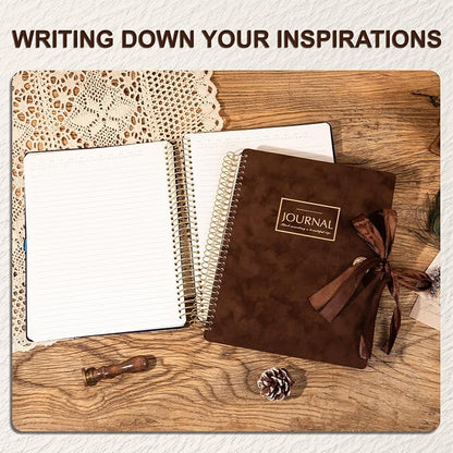 Flying Eagle Spiral Notebook, Velvet Hardcover, 8.5 x 11 in,Brown | 300 Lined pages, Vintage Journal for Women & Men, Comes with Premium Gift Box for Writing