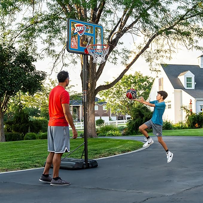 Lifetime NBA Oklahoma City Thunder Portable Basketball Hoop, Adjustable Height 7.5-10 Ft, 44 Inch Shatterproof Fusion Backboard, Base with Wheels