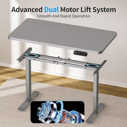 BIZUM Dual Motor Electric Standing Desk Frame with Memory Controller, Computer Memory Desk Adjustable Table Legs Up to 47.2" for Home and Office, Metallic Silver