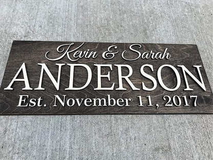 Personalized Family Name Wooden Sign | Last Name Established | Custom Wedding Gift | 3D Wall Art | 5 Year Anniversary | Rustic Home Decor