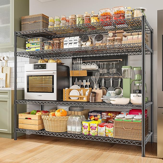 REIBII 2560LBS Storage Shelves 55.5"W Metal Shelving Unit 4 Tier Wire Shelving Commercial Adjustable Garage Shelving Heavy Duty for Storage Rack for Pantry, Garage, Kitchen,55.5"W x 18"D x 55.5"H,2PCS