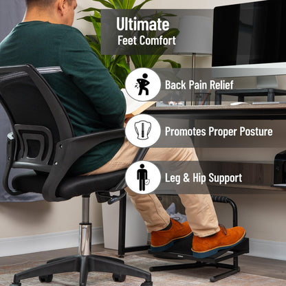 Foot Rest, Under Desk at Work, Ergonomic, Height Adjustable, Office, Metal, Black