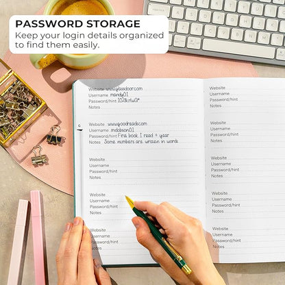 Clever Fox Password Book with alphabetical tabs. Internet Address Organizer Logbook. Large Password Keeper for Website Logins (Turquoise)