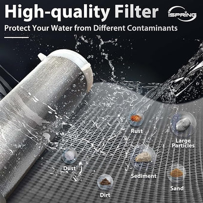 iSpring WGB21BM 2-Stage Whole House Water Filtration System, 10” x 4.5” Carbon Block and Iron & Manganese Reducing Filters, 1" Ports and iSpring WSP-50SL Reusable Whole House Spin Down Sediment Water Filter Softener, Includes Siliphos Helps Prevent Sca...