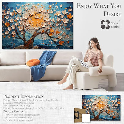 Soon Global Acoustical Wall Panels, 72 X 48 Inches Art Acoustic Panels, Decorative Acoustic Panels, Acoustic Wall Panels, Sound Absorbing Wall Art, Canvas