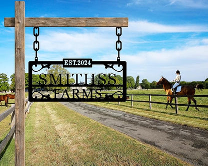 Personalized Hanging Metal Farm Signs, Personalized Outdoor Ranch Sign, Outdoor Farm Signs,Personalized Last Name Metal Sign,Custom Large Metal Farmhouse Farm Sign,Family Name Sign