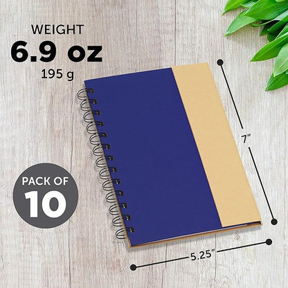 DISCOUNT PROMOS Eco Friendly Spiral Notebooks with Pens Set of 10, Bulk Pack - Perfect for School, Office, Home - Blue