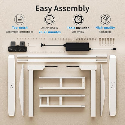 BIZUM Dual Motor Electric Standing Desk Frame with Memory Controller, Computer Memory Desk Adjustable Table Legs Up to 47.2" for Home Office, Glossy White
