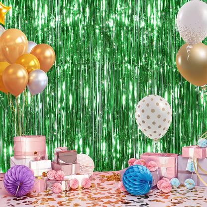 2 Pack Green Streamers Backdrop Jungle Party Decorations Green Foil Fringe Backdrop Curtains Photo Booth Backdrop for Birthday Dinosaur Animal St Patrick's Day Football Xmas Graduation Party Decors