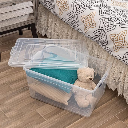 Superio Storage Bins with Lids, Clear Plastic Containers for Organizing, Stackable Totes, BPA Free, Odor Free, Organizer Boxes for Home, and Dorm (4 Pack, 44 Quart)