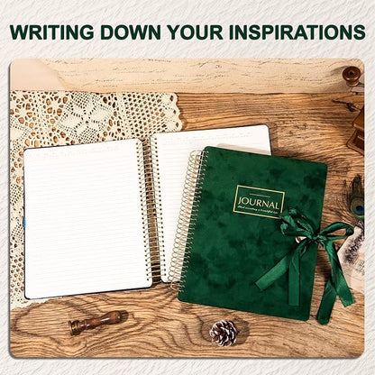 Flying Eagle Spiral Notebook, Velvet Hardcover, 8.5 x 11 in, Green | 300 Lined pages, Vintage Journal for Women & Men, Comes with Premium Gift Box for Writing