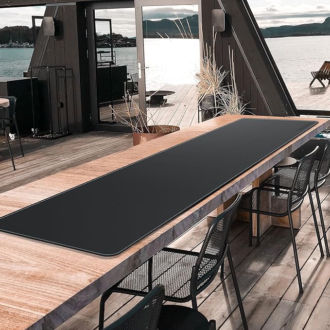 CENNBIE Leather Desk Mat Protector, 74.8" x 16" Extra Large Leather Office Desk Pad Mat for Full Desk, Computer Desk Mat on top of desks - Oversized Large Mouse Pad (Black)
