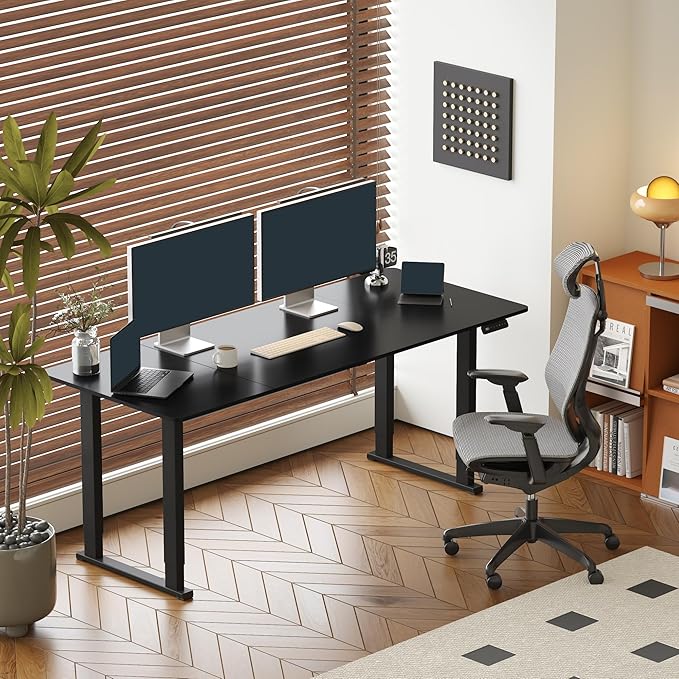 SANODESK 4-Leg Standing Desk, Electric Height Adjustable Desk with Memory Presets for Home Office, Stand up Desk Computer Workstation, 78x32 Inches Black