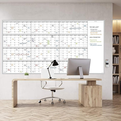 Large Reusable Dry Erase Yearly Wall Calendar - Jumbo Premium Laminated 12 month Task Organizer - 38"x72" Undated Annual Planner for Home, Office, School Projects